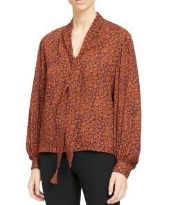 Cheapest β€οΈ Theory π© Womens Silk Tie Neck Blouse π