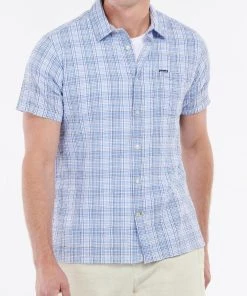 Hot Sale 🥰 Barbour Men'S Deanhill Short Sleeve ☀️ Summer 👚 Shirt in Blue 🎉