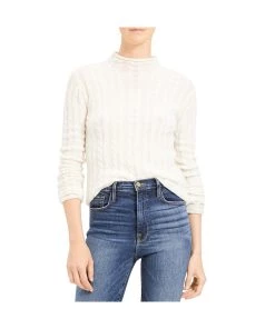 Cheap 🌟 Theory 👩 Womens Cashmere Cable Knit Mock Turtleneck Sweater 🎁