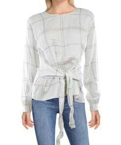Hot Sale 💯 Barbour Balmory 👩 Womens Plaid Tie Front Pullover Top 🔥