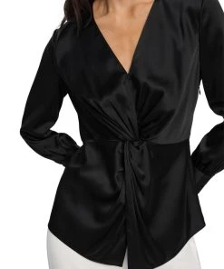 Hot Sale 🥰 Theory 👩 Womens Satin Twist Front Blouse 😉