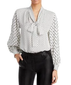Best Pirce π₯ Theory π© Womens Tie Neck Printed Blouse π