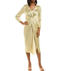 Discount 😉 women Theory Satin Twist Midi 👗 Dress 🔔