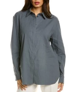 Budget 😍 women Theory Classic Menswear Linen-Blend 👚 Shirt 🛒