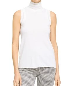 Discount 🔥 Theory Regal Wool 👩 Womens Wool Blend Sleeveless Turtleneck Top 🔔