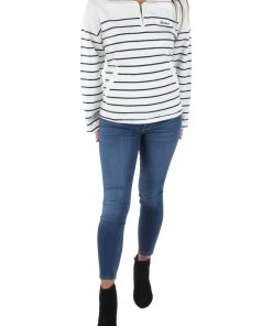 Cheapest ✔️ Barbour 👩 Womens Striped 1/4 Zip Pullover Sweater 👍