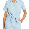 Deals 😀 Theory Petites Hekanina 👩 Womens Tie Front Collar Button-Down Top 👏