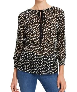 Best deal 😀 Theory 👩 Womens Tie Neck Geometric Blouse 🥰