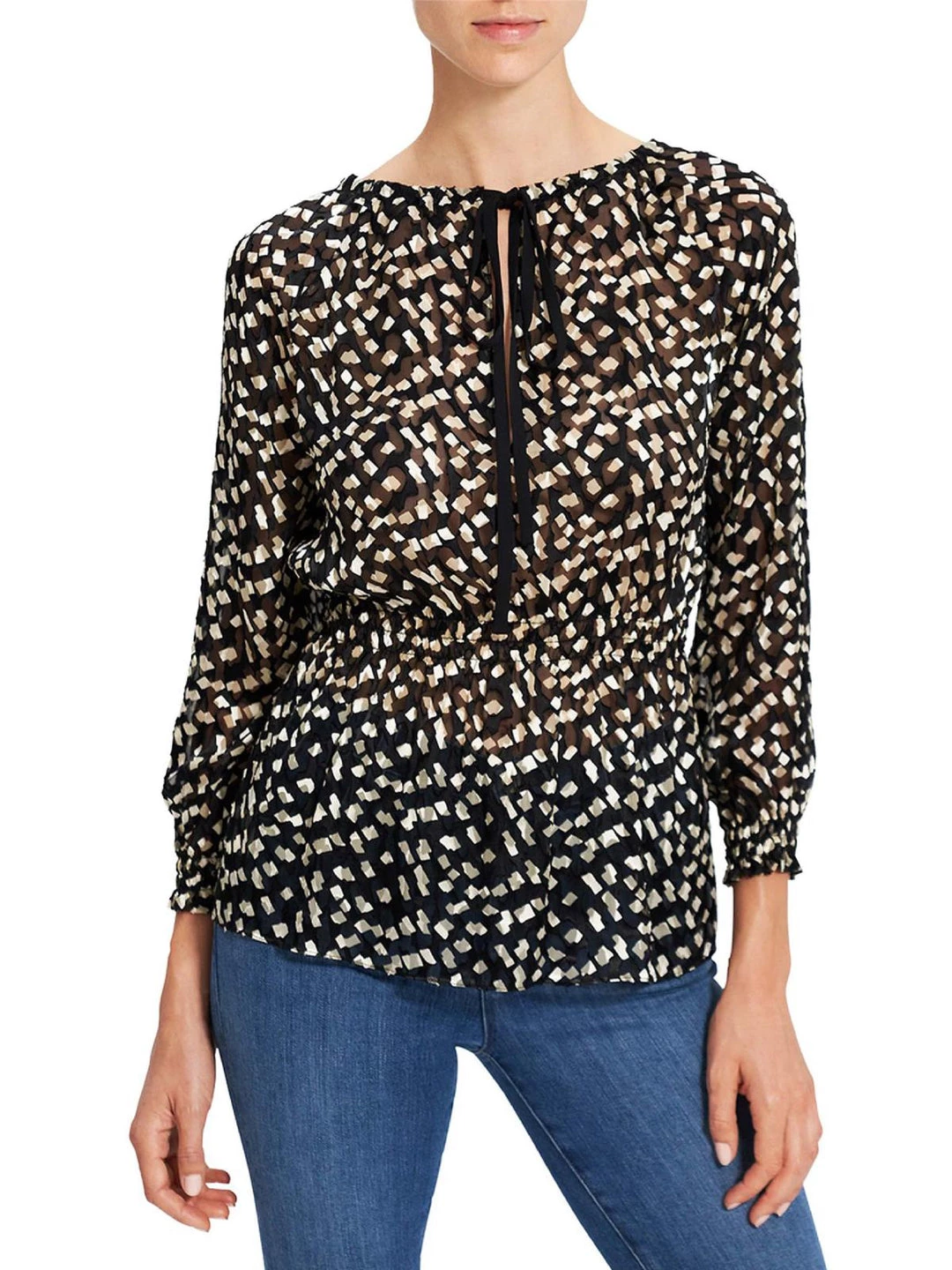 Best deal π Theory π© Womens Tie Neck Geometric Blouse π₯° 1 Best deal π Theory π© Womens Tie Neck Geometric Blouse π₯°