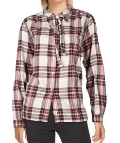 Flash Sale 😀 Barbour Millcross 👩 Womens Puff Sleeve Tie-Neck Button-Down Top 🛒