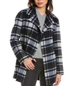 Best Pirce 🔥 women Theory Belted Overlay Wool-Blend Wrap 🧥 Coat 😍