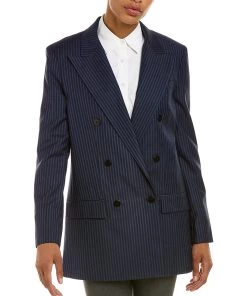 Deals ⭐ women Theory Double-Breasted Wool-Blend Blazer 😉