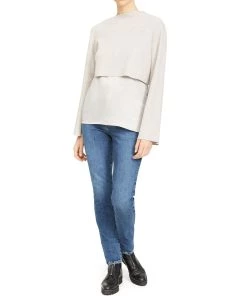 Buy 🤩 Theory 👩 Womens Mixed Media Layered Pullover Top 🤩