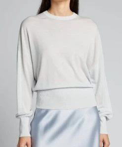 Top 10 😉 Theory 👩 women Blouson Crewneck Sweater in Mist Blue 🔥