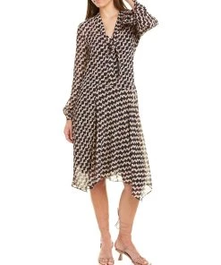 Top 10 🧨 women Theory Tie-Neck Drape Midi 👗 Dress 🧨