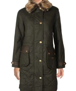 Best Sale 👏 Barbour Golspie 👩 Womens Faux Fur Trim Long Quilted 🧥 Coat 👍