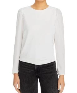 Deals π₯° Theory π© Womens Silk Puff-Sleeve Ribbed Blouse π₯