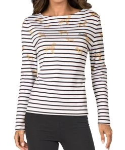 Promo ❤️ Barbour Hawkins 👩 Womens Striped Crewneck Pullover Top 🛒
