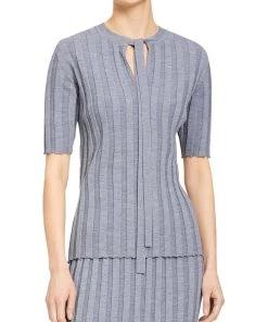 Cheap ⭐ Theory 👩 Womens Wide Ribbed Tie Neck Pullover Top 🧨