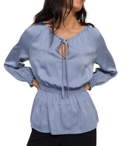 Best Pirce 💯 Theory Petites 👩 Womens Silk Smocked Peasant Top ✔️