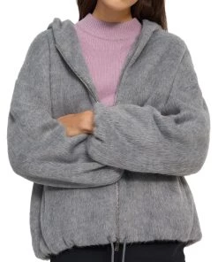 Cheap 🧨 Theory 👩 Womens Wool Faux Fur Zip Hoodie 😍