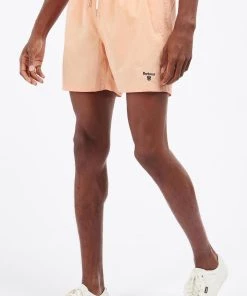 Best Pirce ✔️ Barbour Men'S Essential Logo 5" Swim Trunks in Coral Sands ⭐